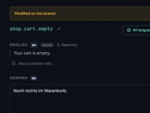 A value reworded on a branch in the Mergua editor, marked as modified on this branch
